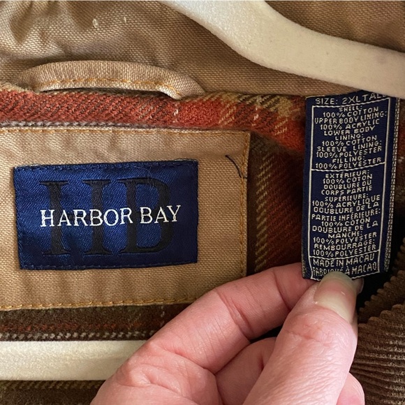 Vtg Harbor Bay 2XLT Tan Brown Corduroy Pocket Barn Chore Flannel Lined Jacket - Picture 11 of 12